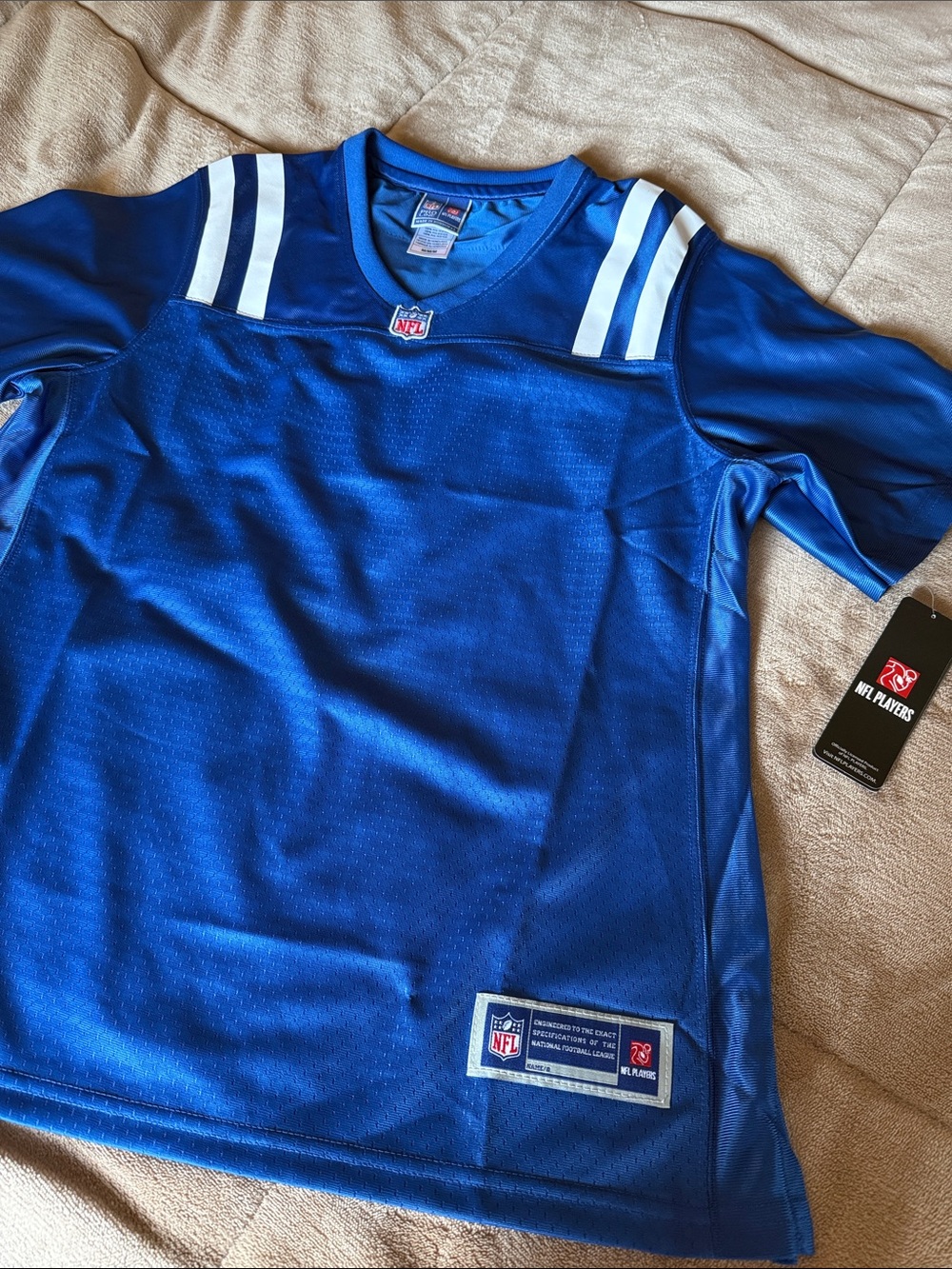 NFL Women’s Blue Short Sleeve Football Jersey with White Shoulder Stripes